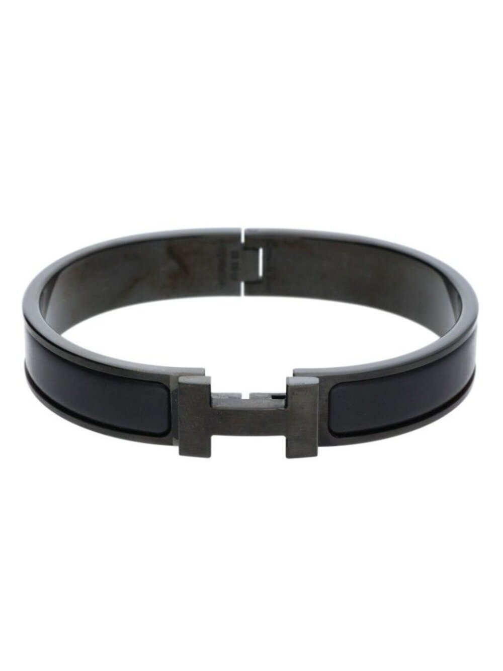 Hermes Clic HH H Motif Sew Black Enamel Bracelet F1